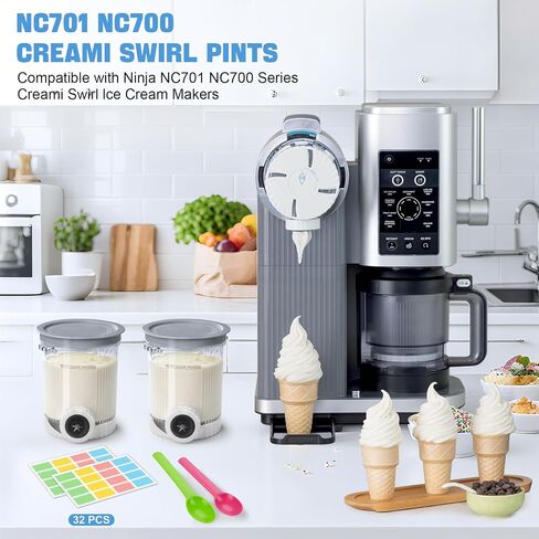 2 Pack Swirl Pints & Lids for Ninja NC700 Series Soft Serve Makers in Saudi Arabia