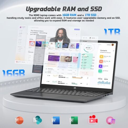 NIMO 15.6" IPS FHD-Student-Laptop, 16GB RAM 1TB SSD Intel N150(Beat i3-10110U, Up to 3.6GHz) Computer with 65W Type-C, Fingerprint, Backlit Keyboard, Wi-Fi 6, BT5.2, for Business and Home in Kuwait