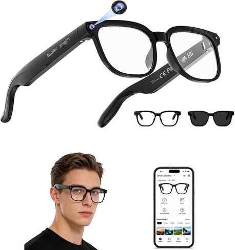 AI Smart Glasses with Camera, Smart Sunglasses 4K Video Recording & Photo Capture, Bluetooth 5.4 Music Play Phone Call, Real-Time Translation, AI Assistant, Open-Ear Audio in Saudi Arabia