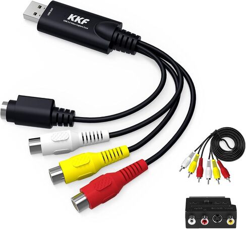 Kkf USB 2.0 Video Capture Card for Streaming – VHS to Digital Converter, with Audio Transfer Grabber, Digitize Video DSLR DVD PS3 PS4 Camera Adapter, for Mac, PC or Notebook (IU037B-2) in Saudi Arabia