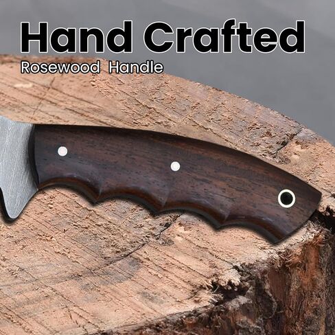 Knives Ranch Handmade Hunting Knife – Damascus Steel Skinning Blade – Full Tang – Rosewood Handle – Horizontal/Vertical Leather Sheath – Fixed Blade EDC Tool in Saudi Arabia