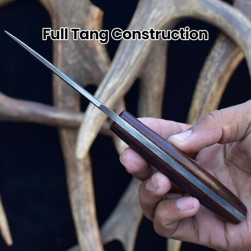 Knives Ranch Handmade Hunting Knife – Damascus Steel Skinning Blade – Full Tang – Rosewood Handle – Horizontal/Vertical Leather Sheath – Fixed Blade EDC Tool in Saudi Arabia