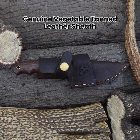 Knives Ranch Handmade Hunting Knife – Damascus Steel Skinning Blade – Full Tang – Rosewood Handle – Horizontal/Vertical Leather Sheath – Fixed Blade EDC Tool in Saudi Arabia