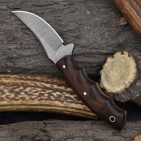 Knives Ranch Handmade Hunting Knife – Damascus Steel Skinning Blade – Full Tang – Rosewood Handle – Horizontal/Vertical Leather Sheath – Fixed Blade EDC Tool in Saudi Arabia