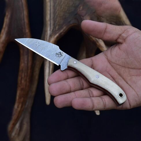 Knives Ranch Handmade EDC Fixed Blade Knife – 6.5" Damascus Blade Full Tang | Everyday Carry Knife | Bone Handle with Dual Carry Genuine Leather Cowboy Sheath – Hunting, Scout Carry, Outdoor (3186-B) in Saudi Arabia