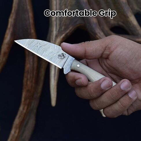 Knives Ranch Handmade EDC Fixed Blade Knife – 6.5" Damascus Blade Full Tang | Everyday Carry Knife | Bone Handle with Dual Carry Genuine Leather Cowboy Sheath – Hunting, Scout Carry, Outdoor (3186-B) in Saudi Arabia