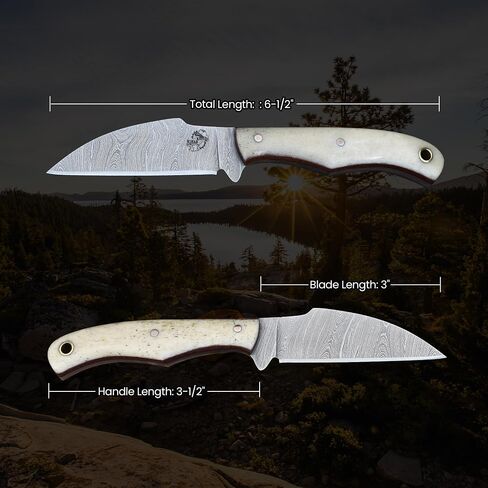 Knives Ranch Handmade EDC Fixed Blade Knife – 6.5" Damascus Blade Full Tang | Everyday Carry Knife | Bone Handle with Dual Carry Genuine Leather Cowboy Sheath – Hunting, Scout Carry, Outdoor (3186-B) in Saudi Arabia