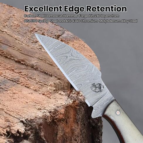 Knives Ranch Handmade EDC Fixed Blade Knife – 6.5" Damascus Blade Full Tang | Everyday Carry Knife | Bone Handle with Dual Carry Genuine Leather Cowboy Sheath – Hunting, Scout Carry, Outdoor (3186-B) in Saudi Arabia