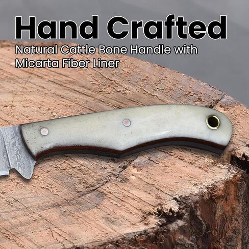 Knives Ranch Handmade EDC Fixed Blade Knife – 6.5" Damascus Blade Full Tang | Everyday Carry Knife | Bone Handle with Dual Carry Genuine Leather Cowboy Sheath – Hunting, Scout Carry, Outdoor (3186-B) in Saudi Arabia