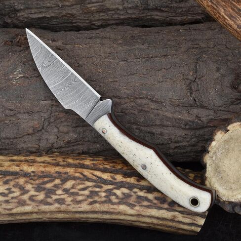 Knives Ranch Handmade EDC Fixed Blade Knife – 6.5" Damascus Blade Full Tang | Everyday Carry Knife | Bone Handle with Dual Carry Genuine Leather Cowboy Sheath – Hunting, Scout Carry, Outdoor (3186-B) in Saudi Arabia