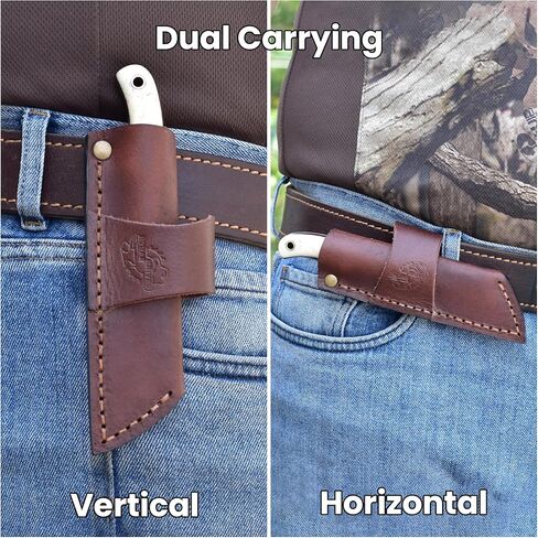 Knives Ranch Handmade EDC Fixed Blade Knife – 6.5" Damascus Blade Full Tang | Everyday Carry Knife | Bone Handle with Dual Carry Genuine Leather Cowboy Sheath – Hunting, Scout Carry, Outdoor (3186-B) in Saudi Arabia