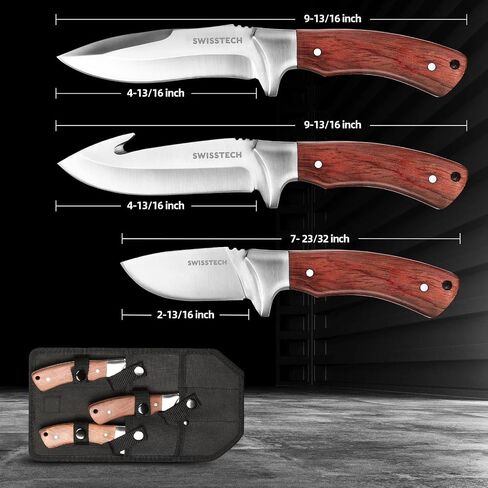 Swiss+Tech 3-Piece Hunting Knife Set Full Tang Bowie Gut Hook with Sheath in Kuwait