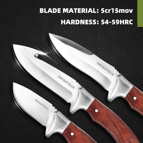 Swiss+Tech 3-Piece Hunting Knife Set Full Tang Bowie Gut Hook with Sheath in Kuwait