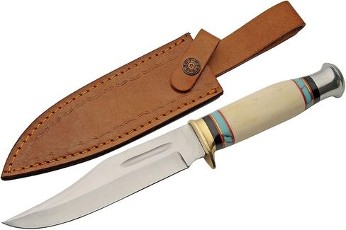 SZCO Full Tang Hunting Knife 11.5 Inch - Turquoise Pocket Knife with Stainless Steel Blade, Bone Handle & Leather Sheath - Camping Knife for hunting - Skinning knife for Men in Saudi Arabia