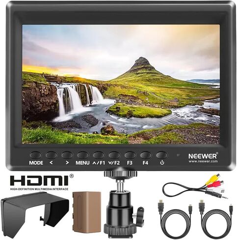 NEEWER F100 7" Camera Field Monitor Updated Version, 450nit HD Video Assist IPS 1280x800 HDMI 1080p Peak Focus Histogram, F750 Battery, 360° Ball Head for DSLRs Handheld Stabilizer Film Making Rig in Kuwait