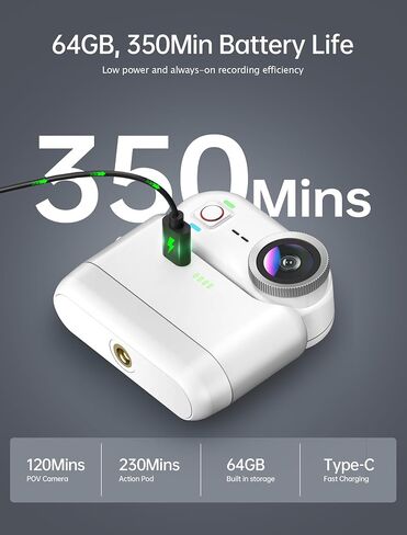 كاميرا أكشن صغيرة مقاومة للماء بدقة 4K، كاميرا فيديو POV سعة 64 جيجابايت يمكن ارتداؤها بالجسم in Kuwait