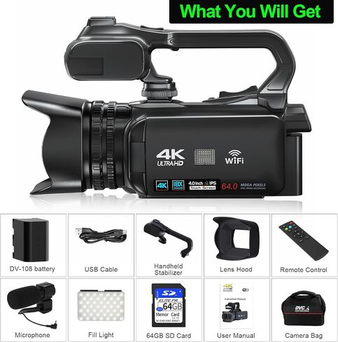 4K Camcorders Video Camera, 64MP Vlogging Camera for YouTube with WiFi in Kuwait