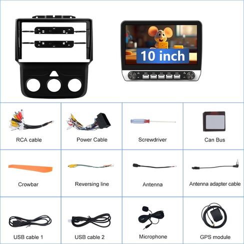 Android 15 Car Radio for Dodge Ram 2013-2019 1500 2500 3500, 10.1 Inch Stereo with Keys and knobs, 2GB+64GB, Wireless CarPlay Android Auto GPS FM WiFi SWC (Only fit Manual AC) in Kuwait