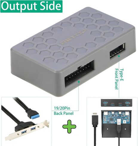 RIITOP USB Type-E + 20Pin Internal HUB, 20Pin Header or Type-E (A-Key) Input to 20Pin Male + Type-E Female Dual Output Extending Front Panel for PC [5Gbps] in Kuwait