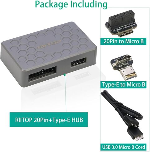 RIITOP USB Type-E + 20Pin Internal HUB, 20Pin Header or Type-E (A-Key) Input to 20Pin Male + Type-E Female Dual Output Extending Front Panel for PC [5Gbps] in Kuwait