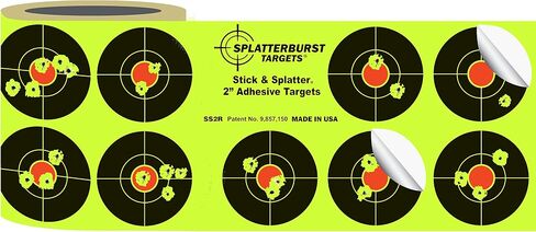 Splatterburst Targets - Roll of (510) 2 Inch Stick & Splatter Self Adhesive Shooting Target Stickers - Gun - Rifle - Pistol - Airsoft - BB Gun - Pellet Gun - Air Rifle - Made in USA in Saudi Arabia