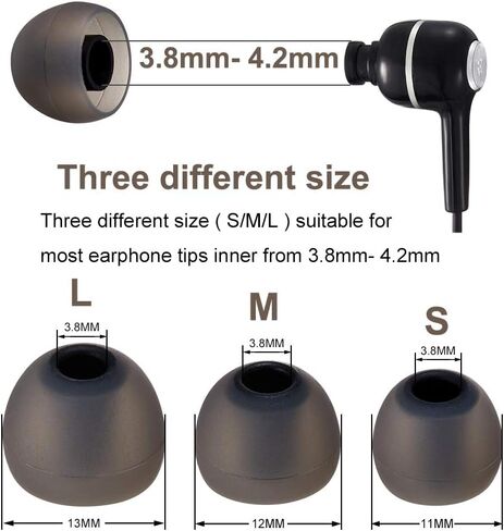 Earbud Tips Soft Silicone Earbuds Replacement Tips Fit for in-Ear Headphones(Inner Hole from 3.8mm -4.2mm Earphones) 9 Pairs S/M/L,Black in Kuwait