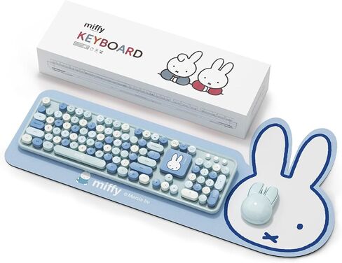 مجموعة لوحة مفاتيح وماوس لاسلكية مكونة من 104 مفاتيح من Miffy مع لوحة مكتب كبيرة باللون الأزرق الفاتح - ملحقات كمبيوتر مريحة للمكتب/المنزل، تصميم Kawaii لطيف - أزرق فاتح in Saudi Arabia