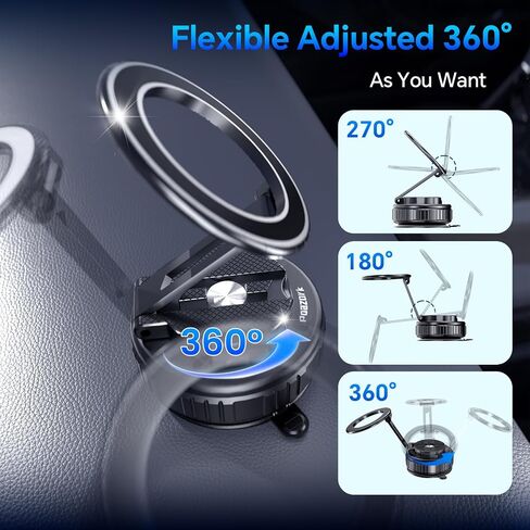 Car Phone Holder for Magsafe [78+LBS Strongest Suction & 2500gf Strongest Magnetic] 360° Adjustable Car Phone Mount.Portable Phone Holders for Car for iPhone 17，Black in Saudi Arabia