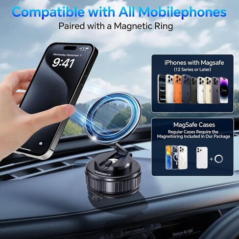 Car Phone Holder for Magsafe [78+LBS Strongest Suction & 2500gf Strongest Magnetic] 360° Adjustable Car Phone Mount.Portable Phone Holders for Car for iPhone 17，Black in Saudi Arabia