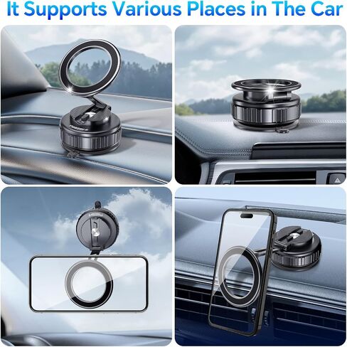 Car Phone Holder for Magsafe [78+LBS Strongest Suction & 2500gf Strongest Magnetic] 360° Adjustable Car Phone Mount.Portable Phone Holders for Car for iPhone 17，Black in Saudi Arabia