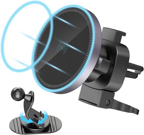 Car Mount Charger-15W Fast Charging Wireless Car Charger-Magnetic Car Phone Holder for Dashboard Air Vent - Rotation 360° & HandsFree in Saudi Arabia