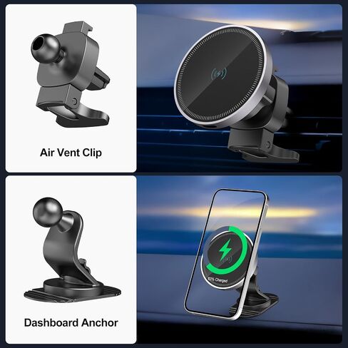 Car Mount Charger-15W Fast Charging Wireless Car Charger-Magnetic Car Phone Holder for Dashboard Air Vent - Rotation 360° & HandsFree in Saudi Arabia
