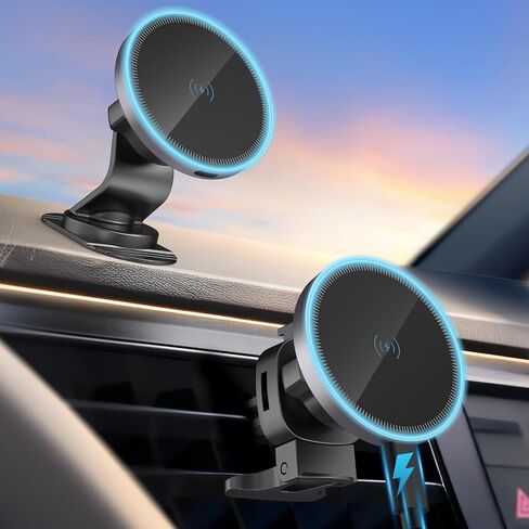 Car Mount Charger-15W Fast Charging Wireless Car Charger-Magnetic Car Phone Holder for Dashboard Air Vent - Rotation 360° & HandsFree in Saudi Arabia