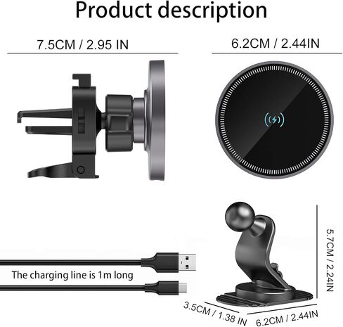 Car Mount Charger-15W Fast Charging Wireless Car Charger-Magnetic Car Phone Holder for Dashboard Air Vent - Rotation 360° & HandsFree in Saudi Arabia
