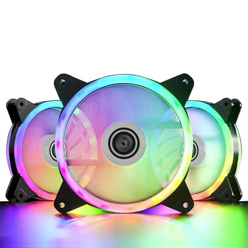 DS 120MM PWM Fans, 3Pack LED RGB Case Fans for PC Cases, CPU Coolers, Water Cooling Radiators System (Compatible with ASUS Aura Sync or MSI Mystic Control, B Series) in Kuwait