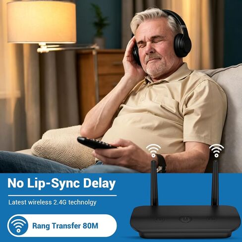 Dual Wireless TV Headphones for Seniors with Transmitter&Stand in Kuwait