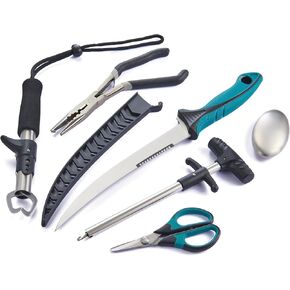 KNINE OUTDOORS 6PCS Fishing Tool Kit, Fishing Pliers, Fish Fillet Knife, Fishing Gripper, Fishing Scissors for Braided line, Fishing Gear and Equipment, Fishing Gifts for Men in Kuwait