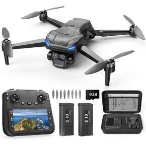 GPS Drone with 4K Camera for Adults, RC Foldable Quadcopter with 4.5" HD Screen Controller, Brushless Motor, GPS Auto Return, 60 Min Flight, 4GB SD Card, Beginner Gift, Under 249g in Kuwait