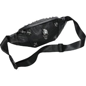 Black Fanny Pack,Skull Waist Bag,Gothic Waist Pack PU Leather,Fanny Bag in Saudi Arabia