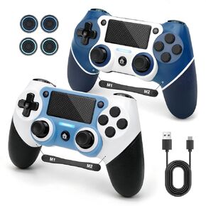 قطعتان من وحدة التحكم لجهاز PS4 مع غطاء الإبهام، وحدة تحكم لاسلكية مع أزرار خلفية قابلة للبرمجة لجهاز PS4/Pro/Slim/PC، بطارية 1000 مللي أمبير/ساعة/اهتزاز مزدوج/عصا تحكم بتأثير القاعة/لوحة لمس/دوران 6 محاور/مقبس 3.5 مم in Kuwait