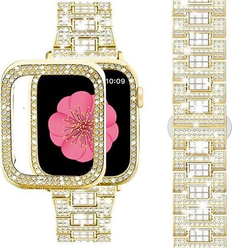 SUPOIX لساعة Apple Watch Band 45mm + حافظة، أساور بلينغ للنساء (فضي) in Kuwait