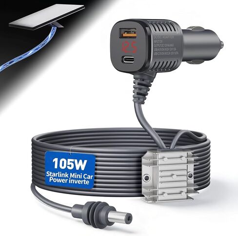 105W Boost Starlink Mini Car Adapter—Stops Reboots & Power Supply Damaged Starlink Mini Cable+Cigarette Lighter Adapter 12V-24V with Digital Display DC Power Cable for Car, Rvs, and Boats (6.5FT) in Saudi Arabia