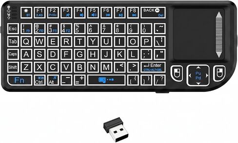 Mini Wireless Bluetooth Keyboard with Touchpad, 2.4G + Bluetooth Dual Mode 7-Color Backlit, Rechargeable and Compact for iPad, Mac, Windows & Android. Ideal for Travel, Office and Home Use (Black). in Saudi Arabia