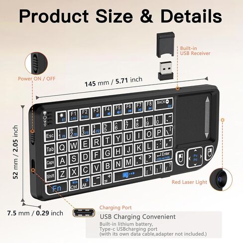 Mini Wireless Bluetooth Keyboard with Touchpad, 2.4G + Bluetooth Dual Mode 7-Color Backlit, Rechargeable and Compact for iPad, Mac, Windows & Android. Ideal for Travel, Office and Home Use (Black). in Saudi Arabia