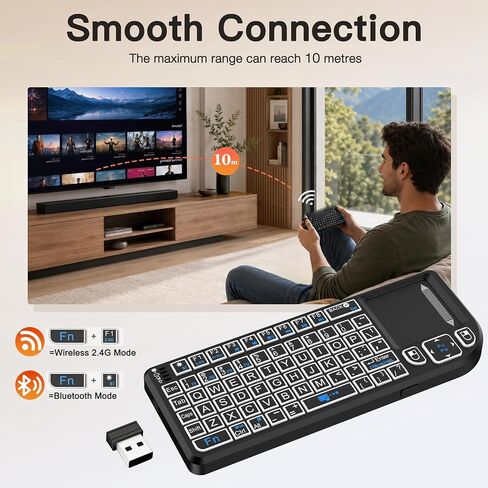Mini Wireless Bluetooth Keyboard with Touchpad, 2.4G + Bluetooth Dual Mode 7-Color Backlit, Rechargeable and Compact for iPad, Mac, Windows & Android. Ideal for Travel, Office and Home Use (Black). in Saudi Arabia