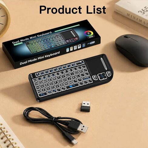 Mini Wireless Bluetooth Keyboard with Touchpad, 2.4G + Bluetooth Dual Mode 7-Color Backlit, Rechargeable and Compact for iPad, Mac, Windows & Android. Ideal for Travel, Office and Home Use (Black). in Saudi Arabia