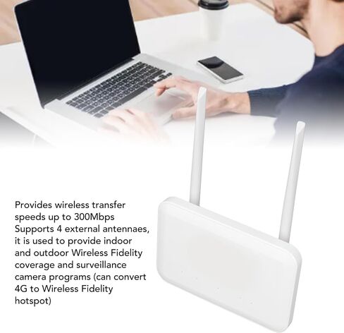 4G LTE CPE Router, 300Mbps Router with 2 Antennas, SIM Card Slot, LAN Port, Battery Power for Europe, Asia, Africa (US Plug) in Kuwait