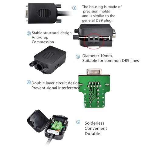 2PCS DB9 Female Screw Terminal Breakout Adapter, Solderless D-Sub 9 Pin RS232 Serial Port Terminal Block with Case in Kuwait