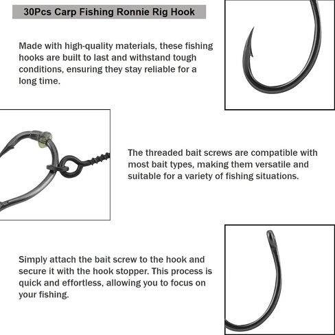 30 Pcs Carp Fishing Ronnie Rig Hook Bait Stoppers and Screws Terminal Tackle Set for Easy Bait Connection Carp Fishing Accessories Equipment Kit in Saudi Arabia