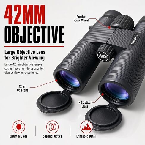 10x42 HD Binoculars for Adults, Professional Waterproof Compact Binoculars with Large Objective Lens, Center Focus, Lightweight Outdoor Binoculars for Bird Watching, Hunting, Hiking, Camping, Travel in Kuwait